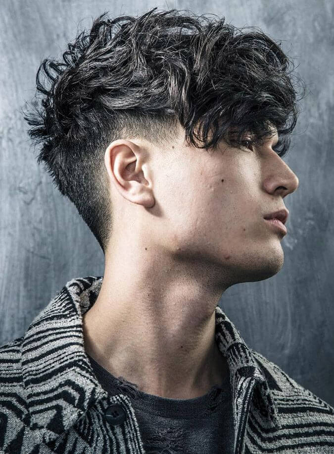Curly Heavy Angular Medium Length Hairstyle for Men - Harptimes.com