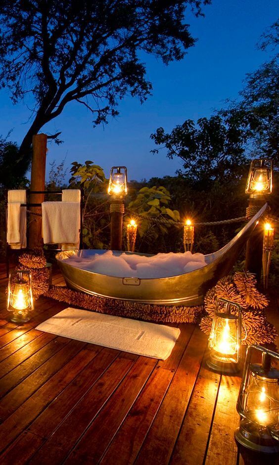 Bathroom Lighting Ideas Outdoor Bathroom with Romantic Lanterns - Harptimes.com