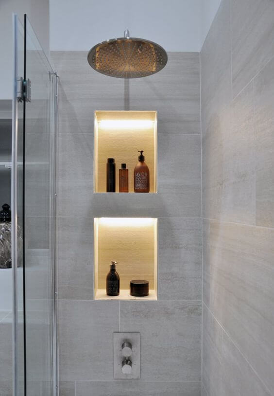 Bathroom Lighting Ideas Yellow Lighting in the Shelves - Harptimes.com