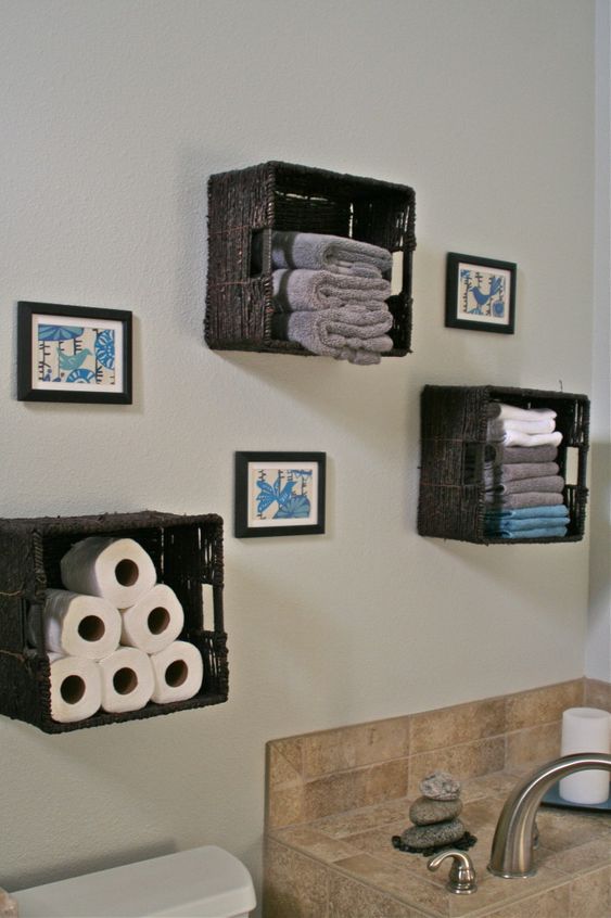 Bathroom Wall Decor Woven Basket Shelf on Wall - Harptimes.com