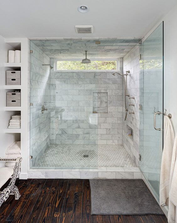 Dark Wood Floor in Master Bathroom Ideas - Harptimes.com