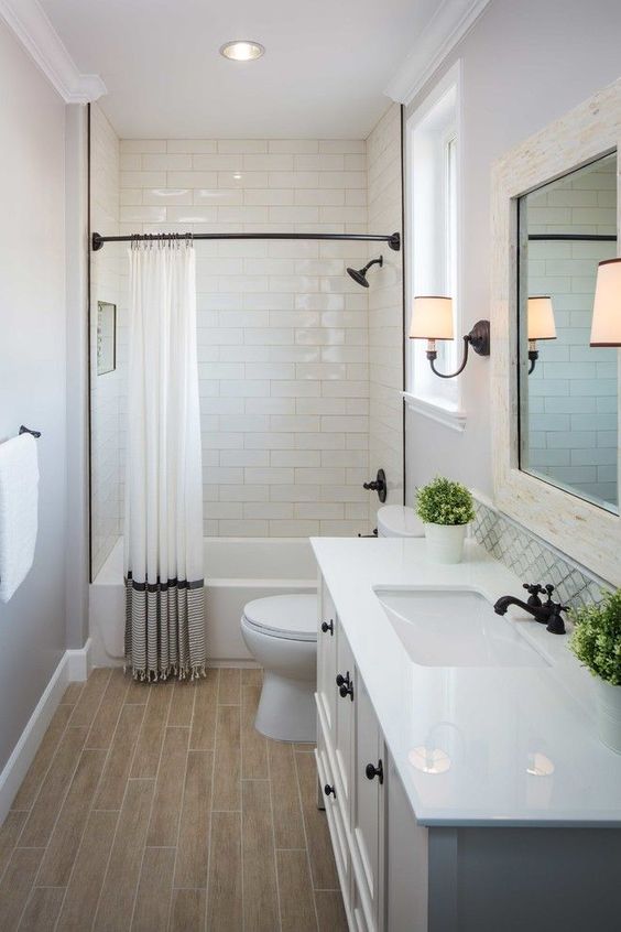 Guest Bathroom Ideas Wood Grain Tile Floor in the Bathroom - Harptimes.com