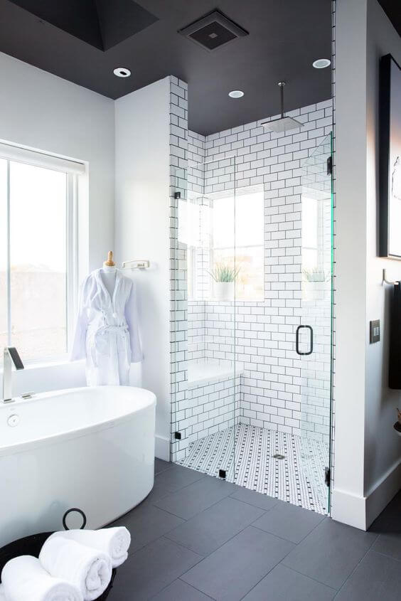 Walk In Shower Tile Ideas Black-White Subway Style - Harptimes.com