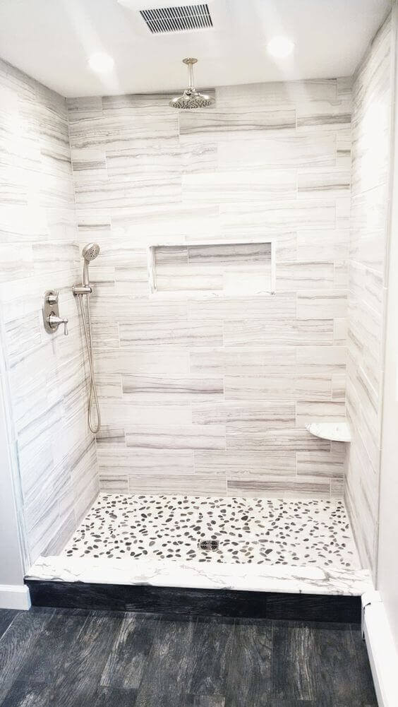 Walk In Shower Tile Ideas with Wood Grain Tile - Harptimes.com