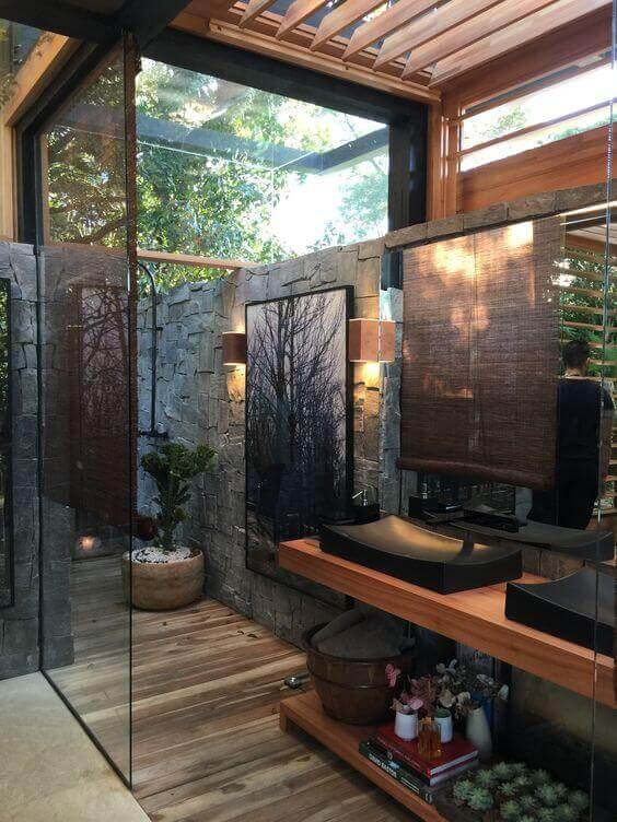 Outdoor Shower Ideas Forest House Bathroom - Harptimes.com