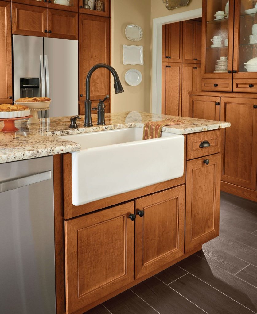 Cherry Wood Cabinet in Farmhouse Kitchen