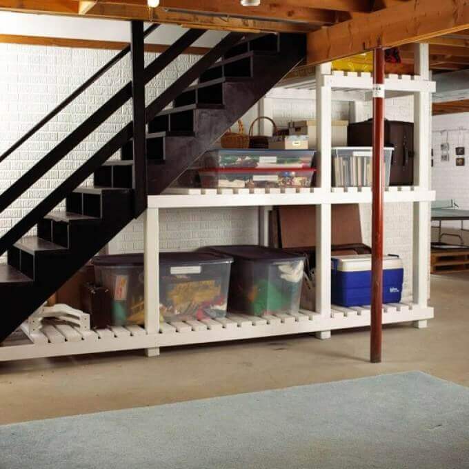 Dark and Bright Combination Basement Storage Ideas