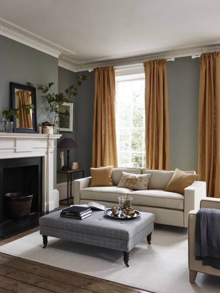 6. Golden Rod Curtain in Gray Living Room Golden Rod Curtain in Gray Living Room Ideas - Harptimes.com