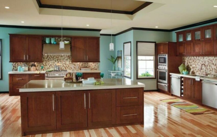 Modern Cherry Cabinet in Blue Kitchen