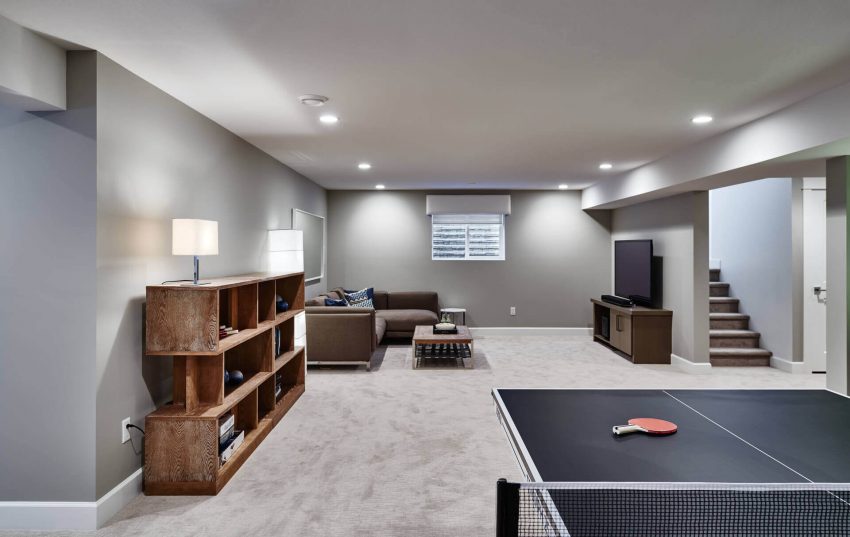 Plain Grey Basement Design Ideas