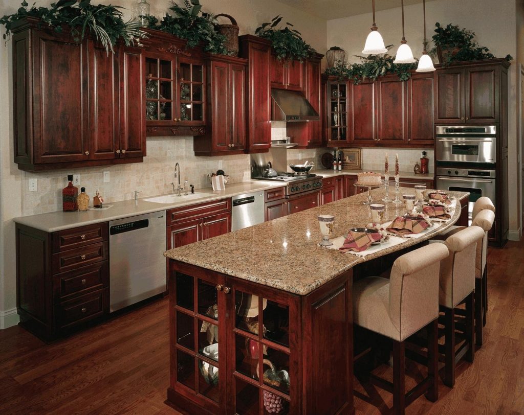 Reddish Cherry Cabinet with Tropical Accents