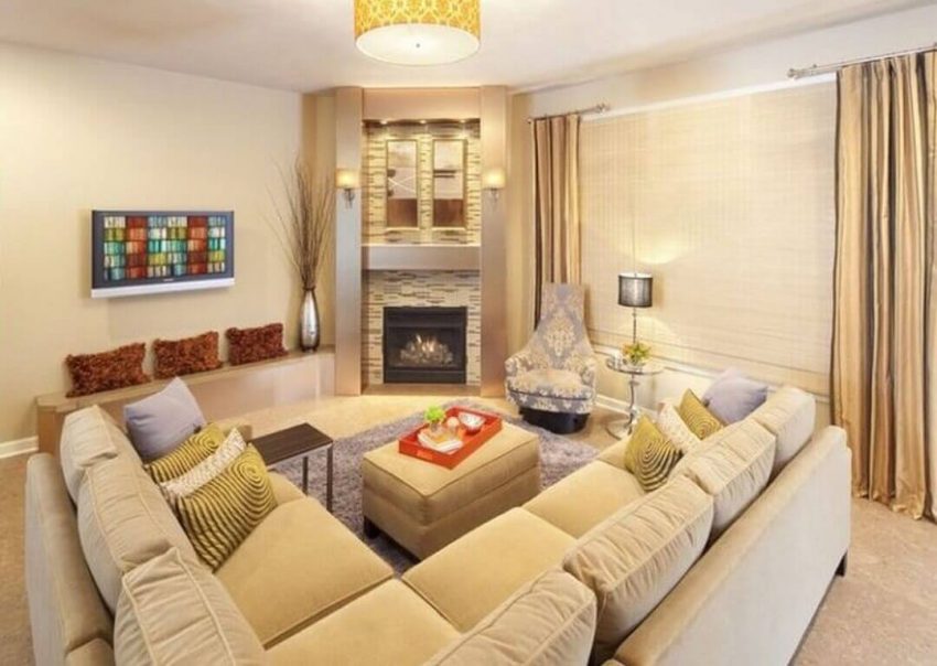 Modern Corner Fireplace Ideas Sectional Seating