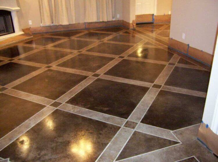 Epoxy Basement Floor Paint Ideas with Square Patterns