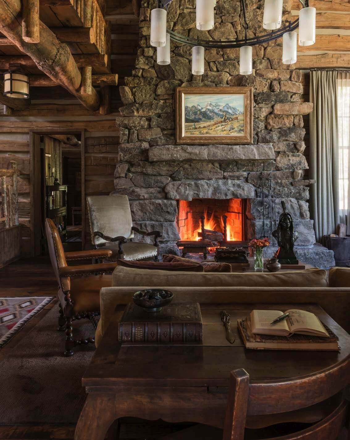 Mountain Style Stone Corner Fireplace Ideas