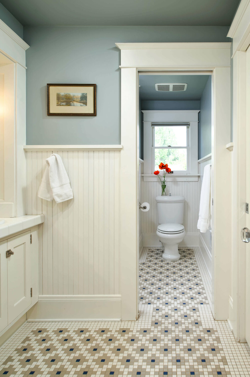 bathroom wainscoting over tile