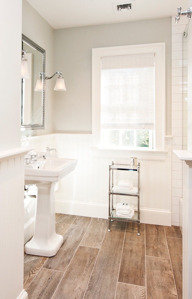 small bathroom with wainscoting