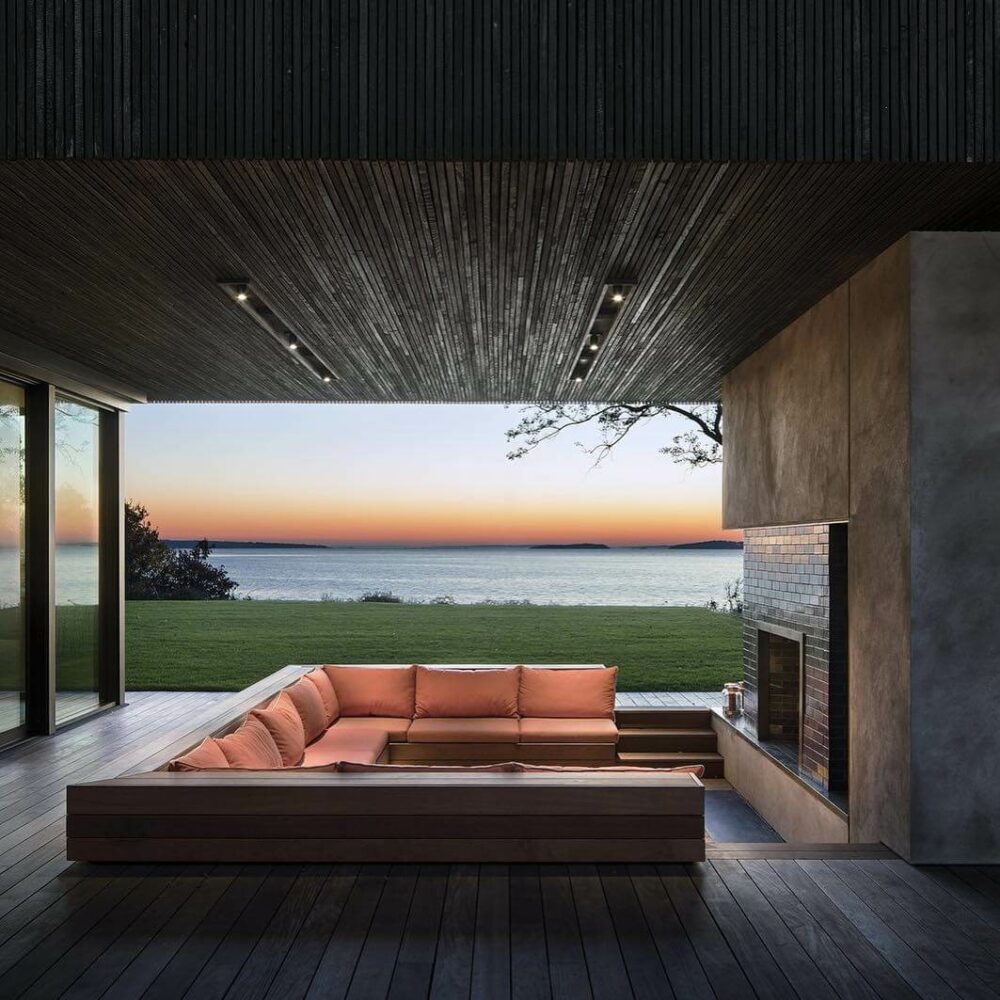 sunken living room fireplace