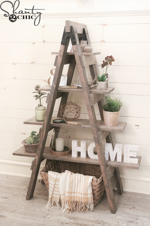 diy rustic ladder shelf