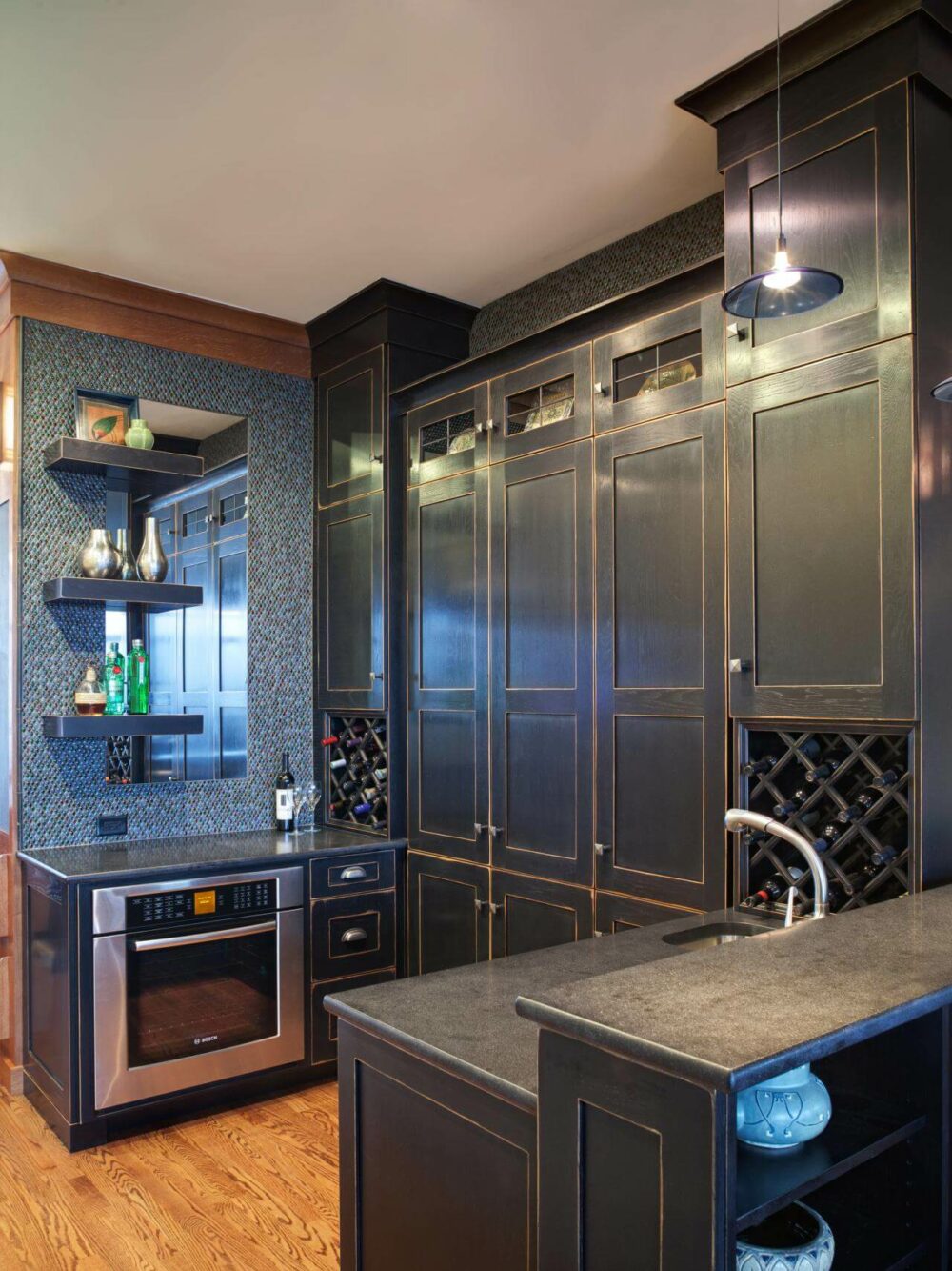 distressed black kitchen cabinets
