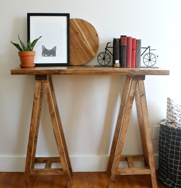 diy sawhorse console table