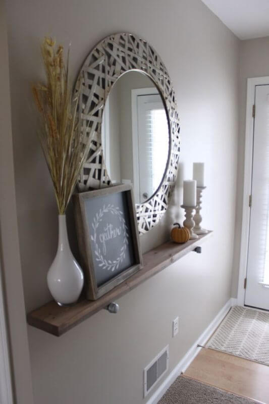 Floating Shabby Chic Table with Round Mirror