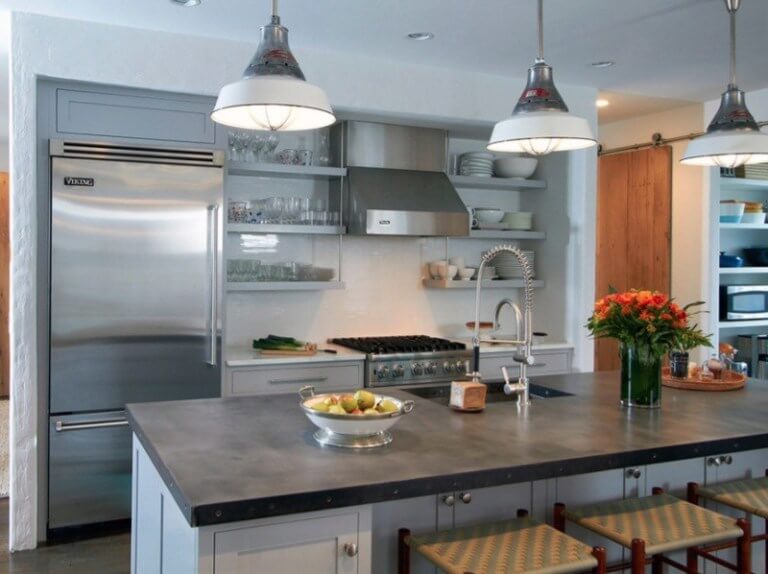 modern kitchen countertop ideas with gray cabinets